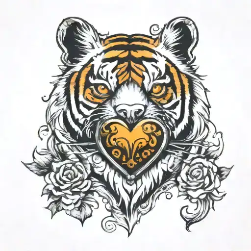 tiger heart shaped locket tattoo design idea