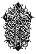 broken celtic cross surrounded by scroll tattoo design idea