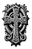broken celtic cross surrounded by scroll tattoo design idea
