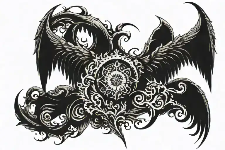 Half evil Devil wings with half arc angle wings spread wide tattoo design idea