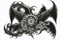 Half evil Devil wings with half arc angle wings spread wide tattoo design idea