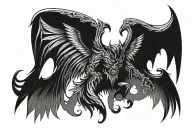 Half evil Devil wings with half arc angle wings spread wide tattoo design idea