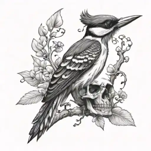 woodpecker, skull tattoo design idea