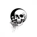 Skull with mushrooms growing inside with the moon merging together tattoo design idea
