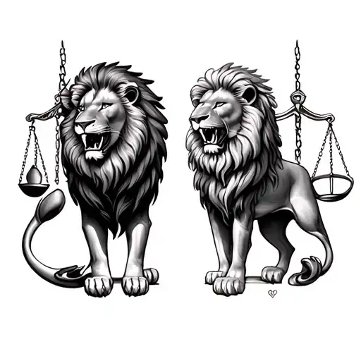 Leo And Libra lion with scale I. mouth tattoo design idea