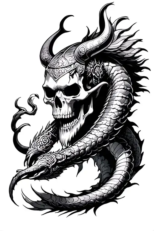 japanese viking death ouroborus life shadow tattoo design idea