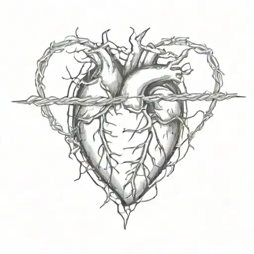 heart with barbed wire around it tattoo design idea