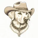 older golden female Labrador with a cowgirl hat on and collar and western theme tattoo design idea