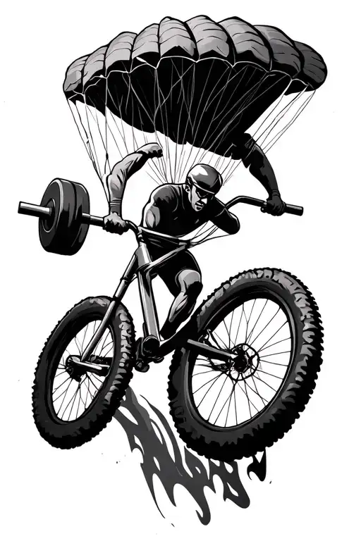 barbell, parashute, mountainbike carving tattoo design idea