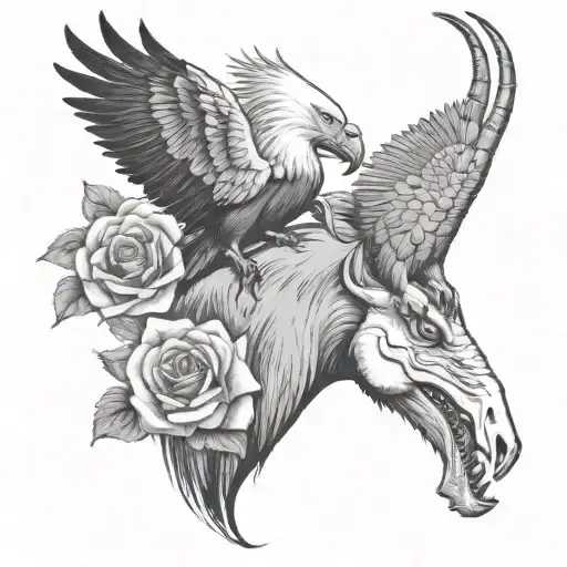 oryx antelope and African fish eagle separate with roses. the eagle should be sitting on top of the oryx tattoo design idea