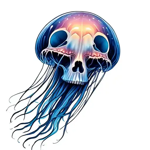 jellyfish with skull tattoo design idea