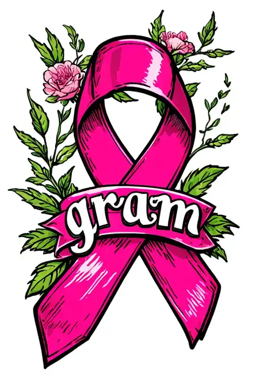Pink. Cancer ribbon with words "gram" tattoo design idea