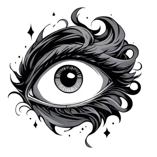 owel and eye with positive energy flowing tattoo design idea