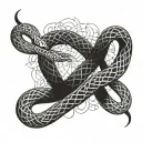 A tattoo depicting two intertwined snakes, symbolizing the complex dynamics of relationships, with AI circuit patterns subtly woven into the design, representing the client's interest in technology tattoo design idea