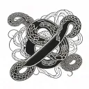 A tattoo depicting two intertwined snakes, symbolizing the complex dynamics of relationships, with AI circuit patterns subtly woven into the design, representing the client's interest in technology tattoo design idea