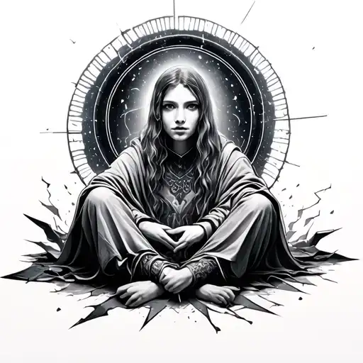 broken halo sitting on top tattoo design idea