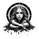 broken halo sitting on top tattoo design idea