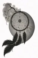 dreamcatcher where the main circle represents a family tree with a DNA spiral in the trunk, tattoo design idea