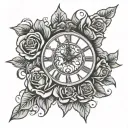 cross,clock, rose , tattoo design idea