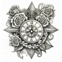 cross,clock, rose , tattoo design idea