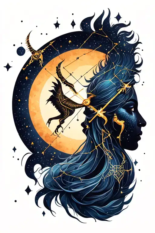 Cancer and Sagittarius constellation merging tattoo design idea