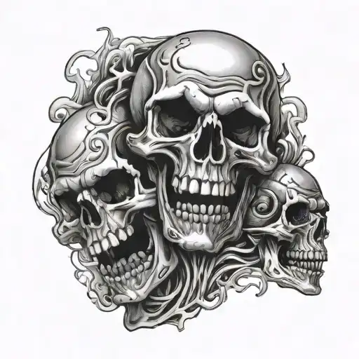two skulls laughing with a hellish/gothic backdrop. Representing two best friends laughing even in death tattoo design idea