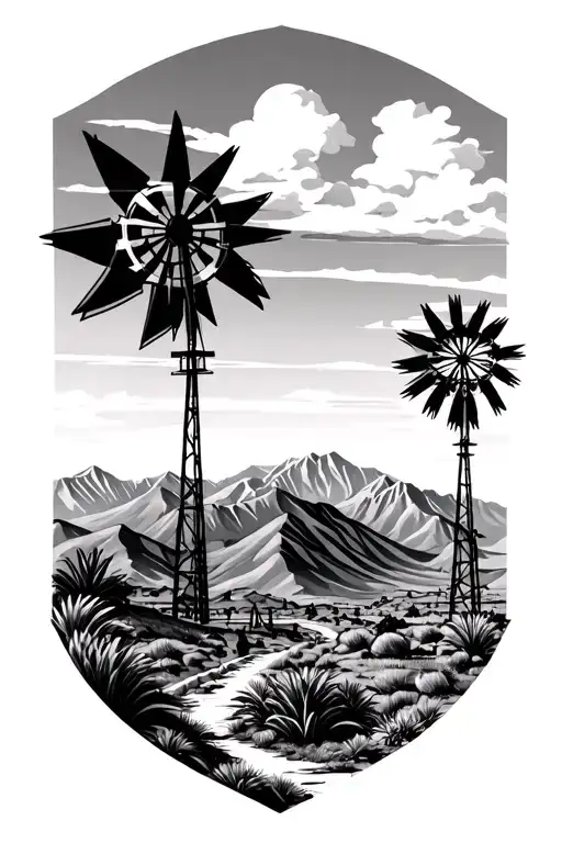 Palm springs mountains with windmills. This image is contained within 3 triangles tattoo design idea