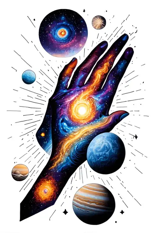 Chakra Planets Galaxy Universe HandOfGod tattoo design idea