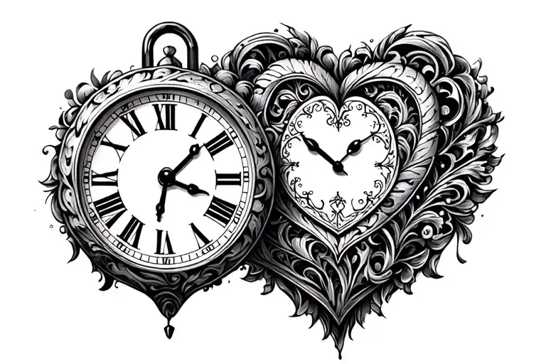 clock shaped as a heart shaped lock tattoo design idea