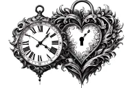 clock shaped as a heart shaped lock tattoo design idea