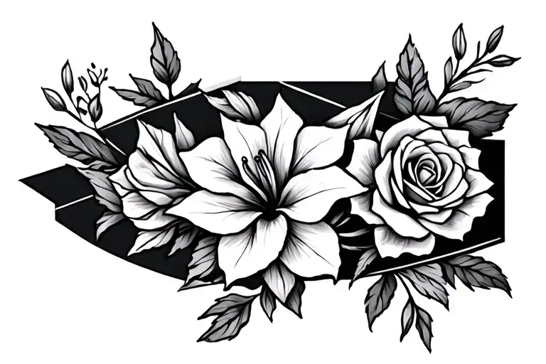 gladiolus and roses arm band tattoo geometric  tattoo design idea