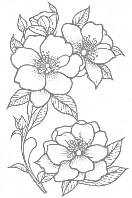 sun, waves, camellia flowers tattoo design idea