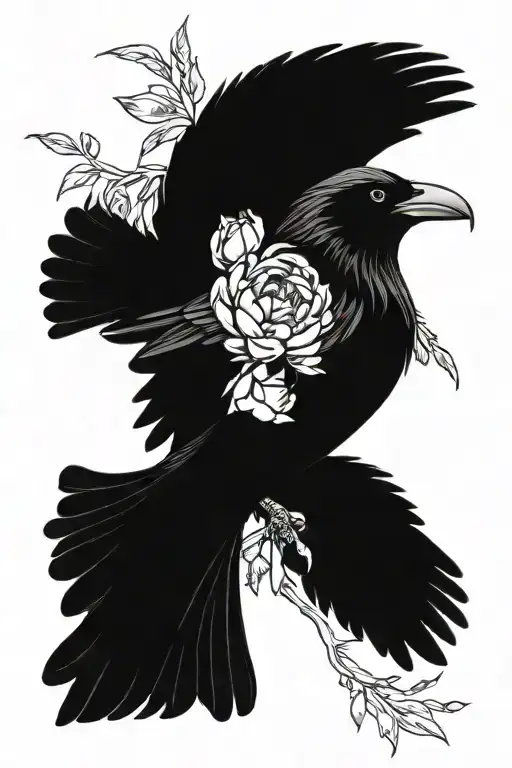 momento mori crow raven  peony tattoo design idea