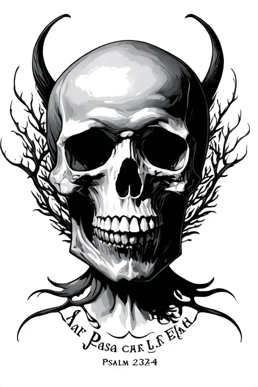  verse psalm 23:4 surrounding skulls tattoo design idea