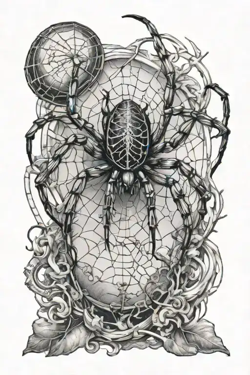 spider catching prey detailed blackwork tattoo tattoo design idea