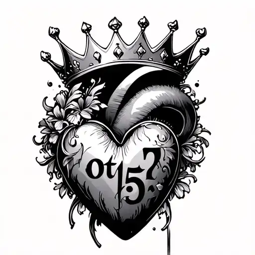 Korean heart with crown and the word ot5 design. tattoo design idea