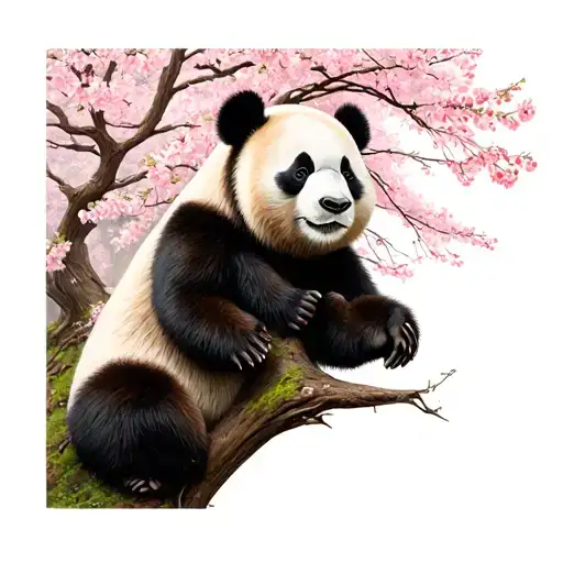 panda bear and cherry blossom tree tattoo design idea