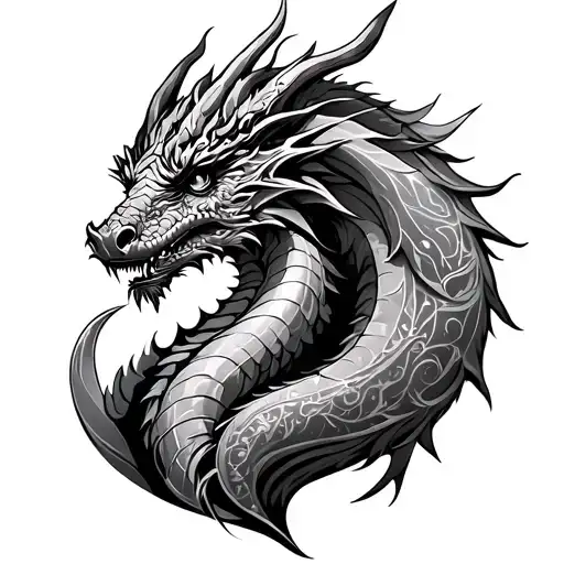 norse dragon back tattoo with Queen tattoo design idea