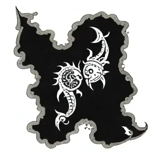 A tattoo design combining the symbols of Scorpio and Pisces in a celestial theme tattoo design idea