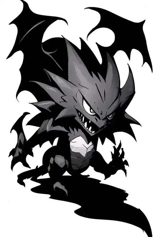 Gastly, Haunted, Gengar battling with Shadow tattoo design idea