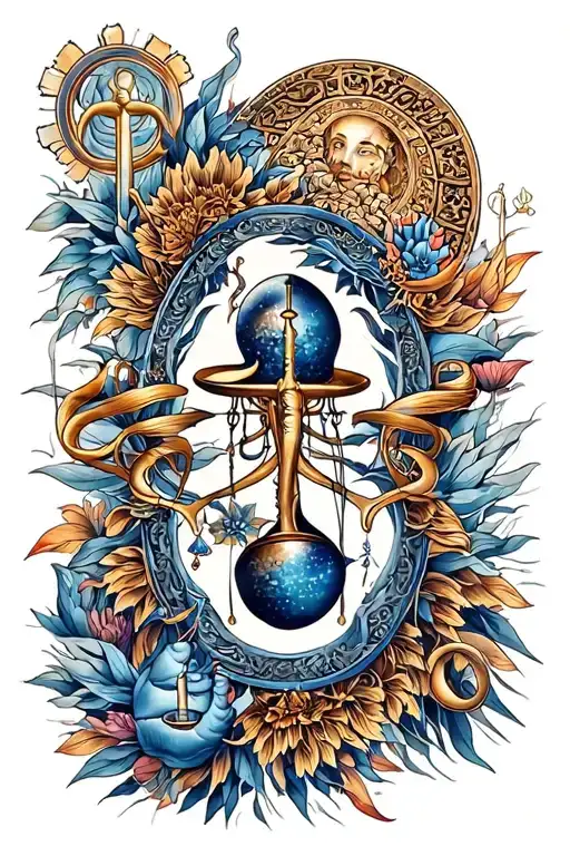 Aquarius and Libra zodiac symbols combined tattoo design idea