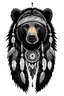 Native American tribal, bear, dreams catcher very detailed tattoo design idea