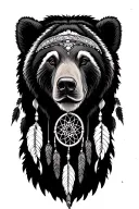 Native American tribal, bear, dreams catcher very detailed tattoo design idea