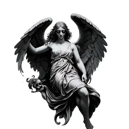 memento mori and carpe diem with a falling angel tattoo design idea