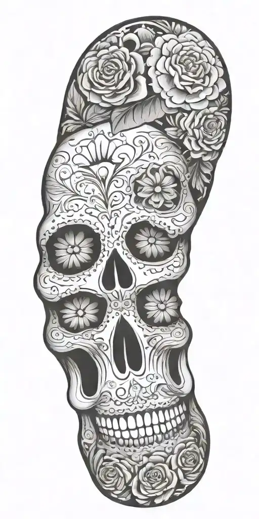 sugar skull sleeve tattoo design idea
