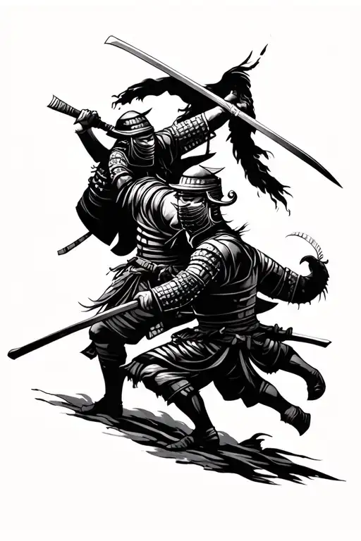 japanese tattoo of two samurai on battle protecting each other for ever tattoo design idea