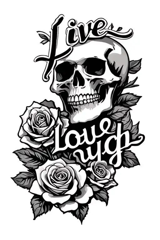 "Live love laugh" skull and roses tattoo design idea
