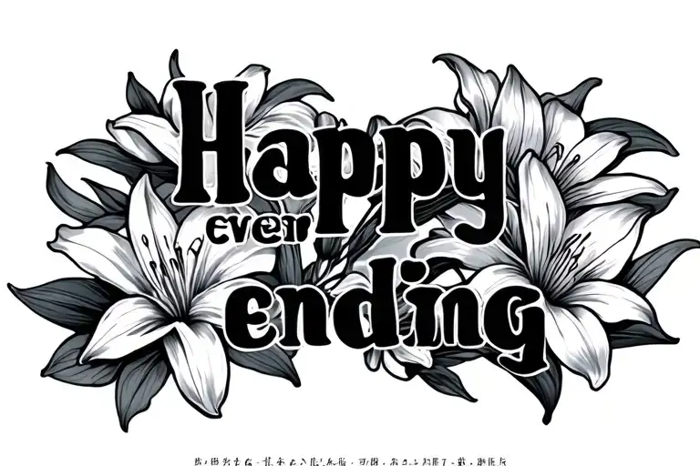 "Happy ever ending japanese " lillies wrapping tattoo design idea