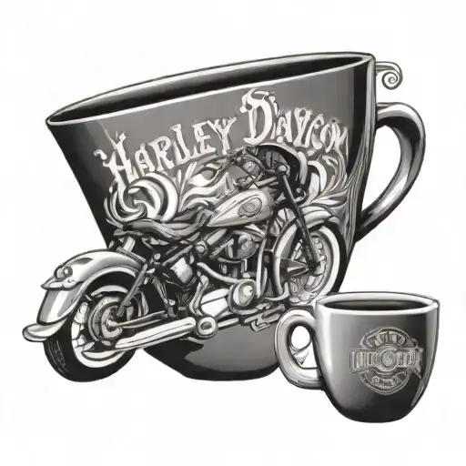 Harley Davidson motorcycle and coffee cup morphing tattoo design idea