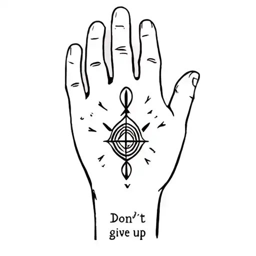 Place is in my hand I want a tattoo with symbol Aquarius and have Text dont give up and symbol for strong men tattoo design idea